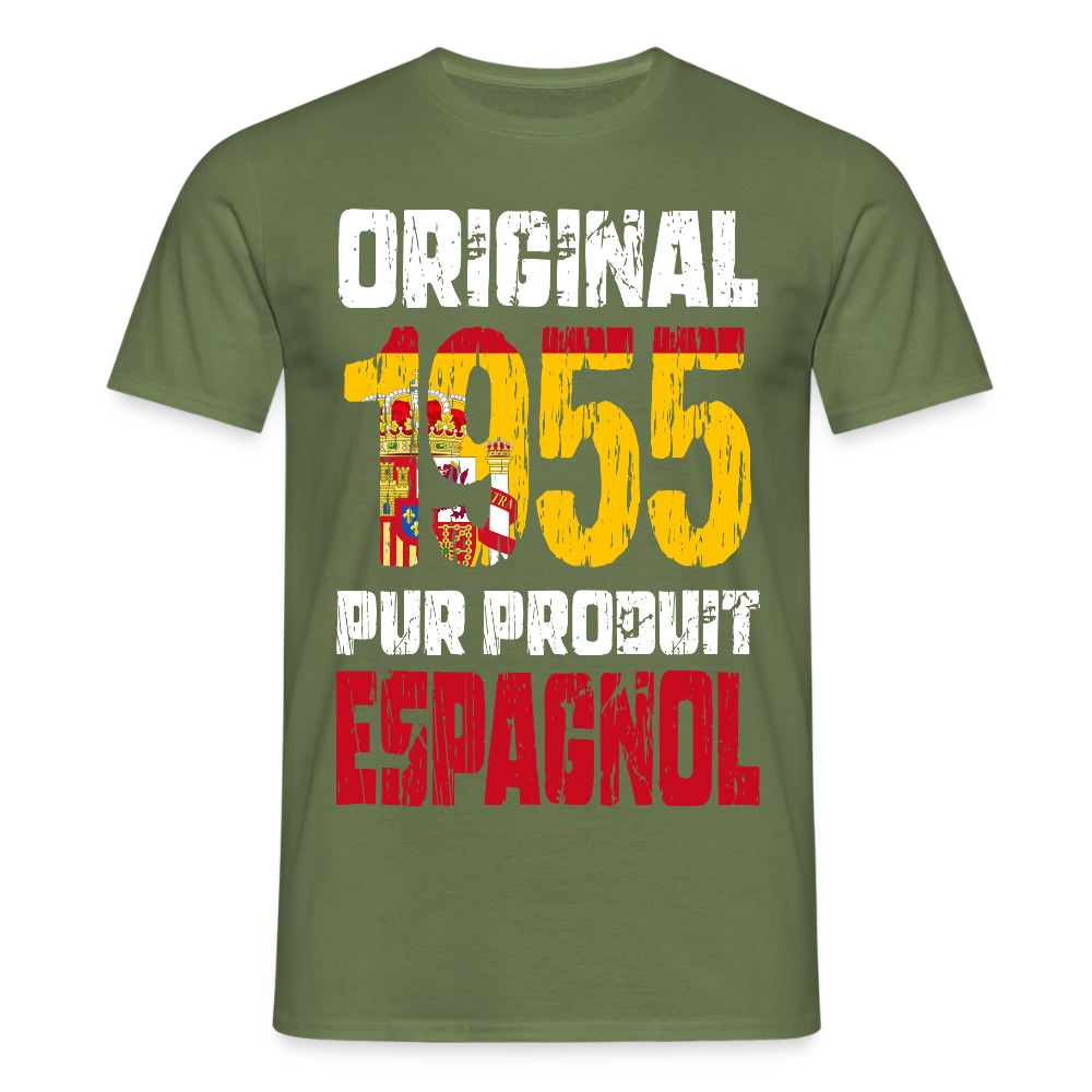 T-shirt Homme - Anniversaire 70 Ans - Original 1955 - Pur produit Espagnol - vert militaire