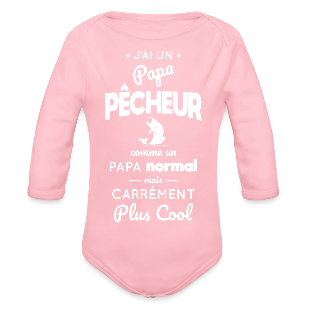 Body Bébé bio manches longues - J'ai un papa pêcheur - rose clair
