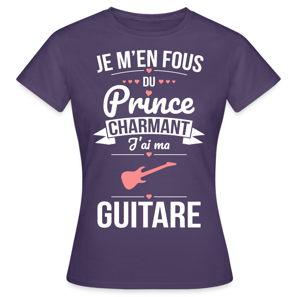T-shirt Femme - Je m'en fous du prince charmant j'ai ma guitare - violet foncé