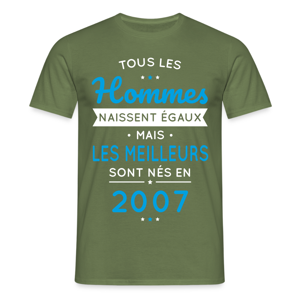 T-shirt Homme - Anniversaire 18 Ans - Les meilleurs sont nés en 2007 - vert militaire