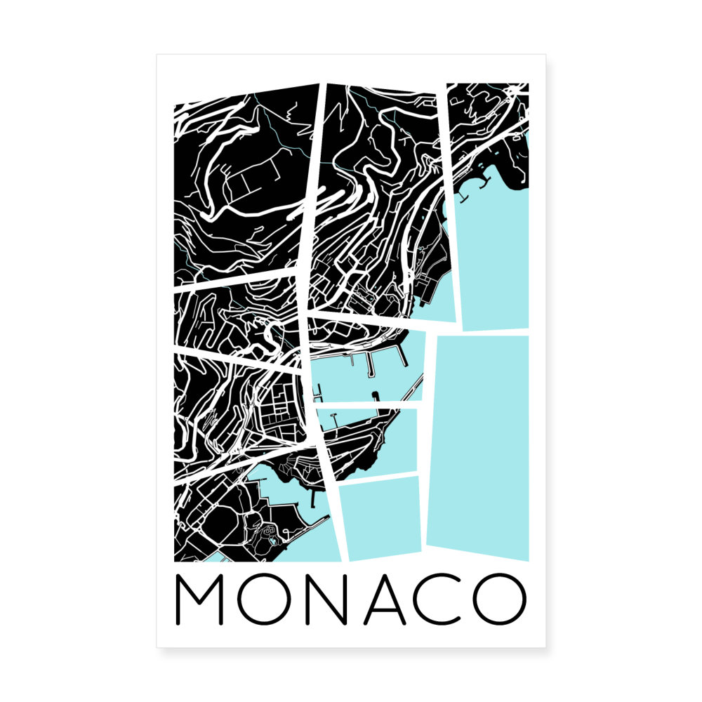 Poster Monaco - Plan Monaco - 20 x 30 cm - blanc