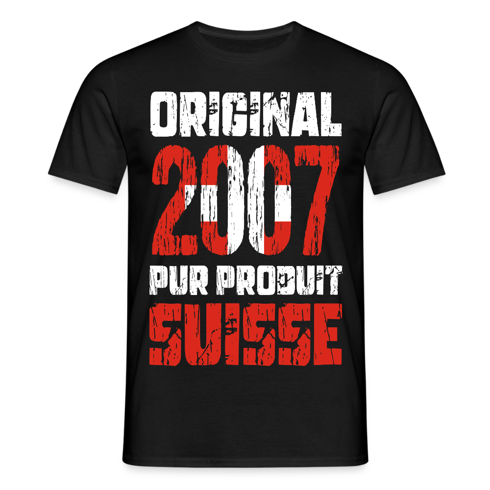 T-shirt Homme - Anniversaire 18 Ans - Original 2007 - Pur produit Suisse - noir