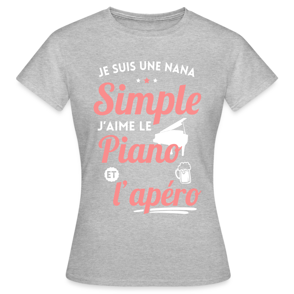 T-shirt Femme - J'aime le piano et l'apéro - gris chiné
