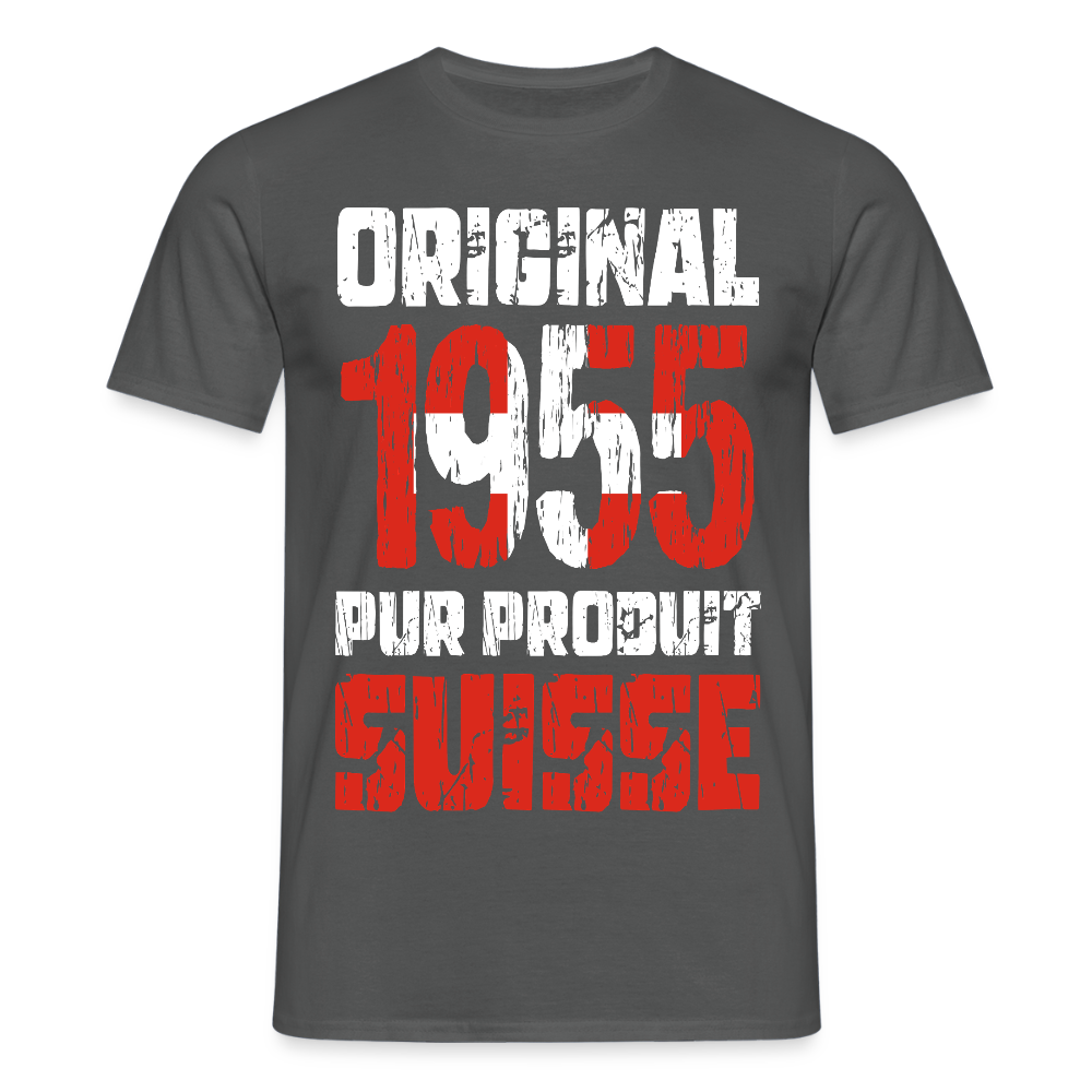 T-shirt Homme - Anniversaire 70 Ans - Original 1955 - Pur produit Suisse - charbon