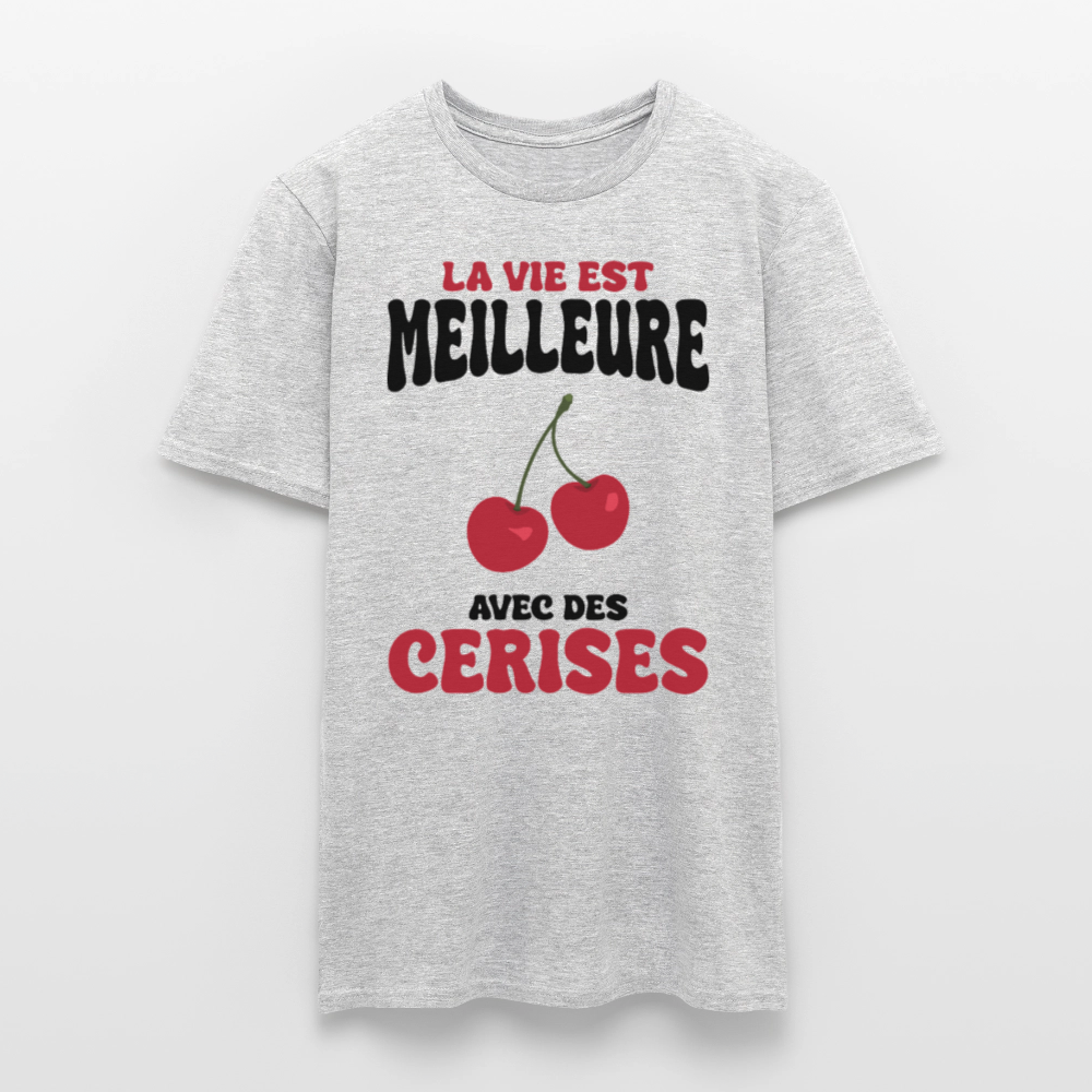 T-shirt Homme - La vie est meilleure avec des cerises - gris chiné