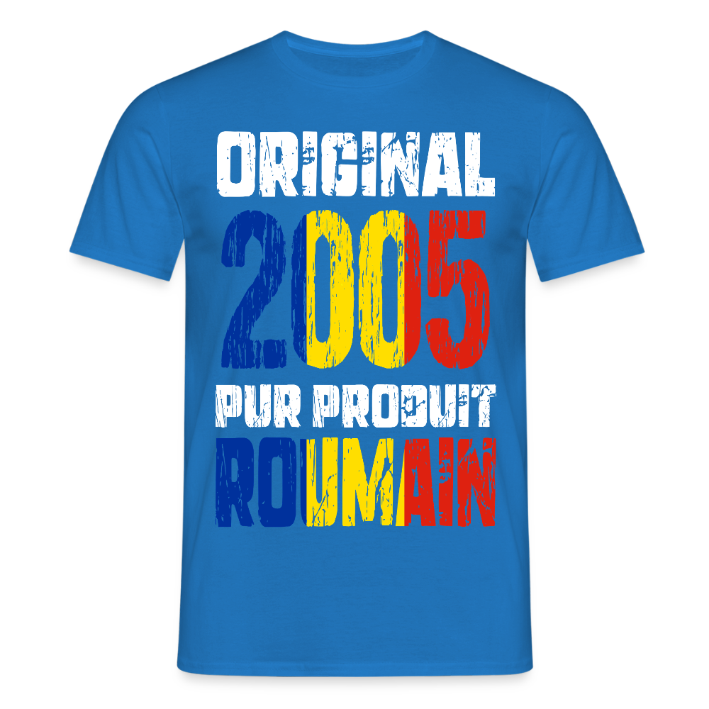 T-shirt Homme - Anniversaire 20 Ans - Original 2005 - Pur produit Roumain - bleu royal