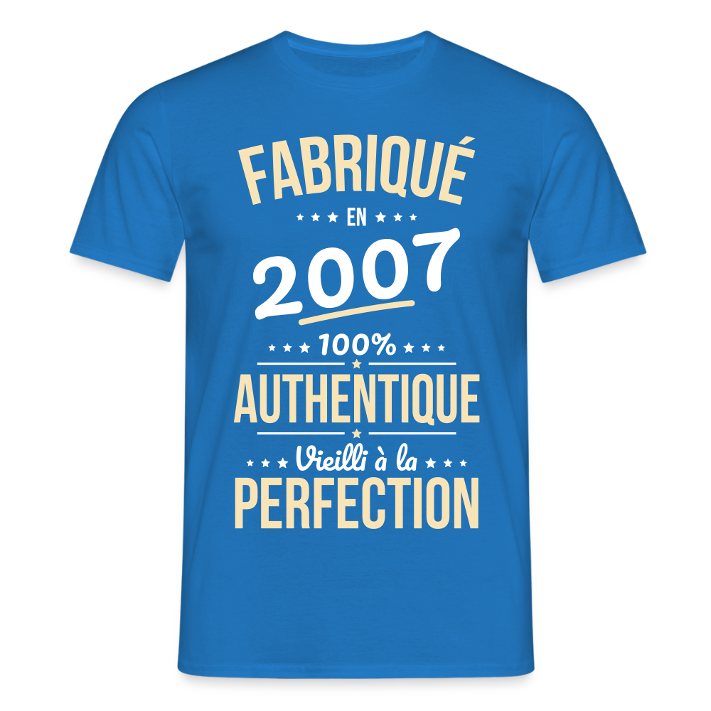 T-shirt Homme - Anniversaire 18 Ans - Fabriqué en 2007 - bleu royal