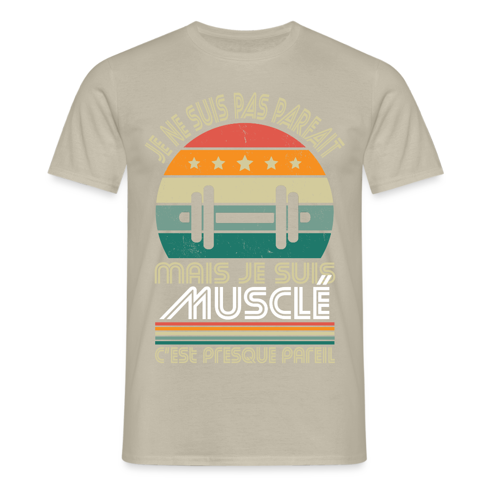 T-shirt Homme - Je ne suis pas parfait mais je suis Musclé - beige sable