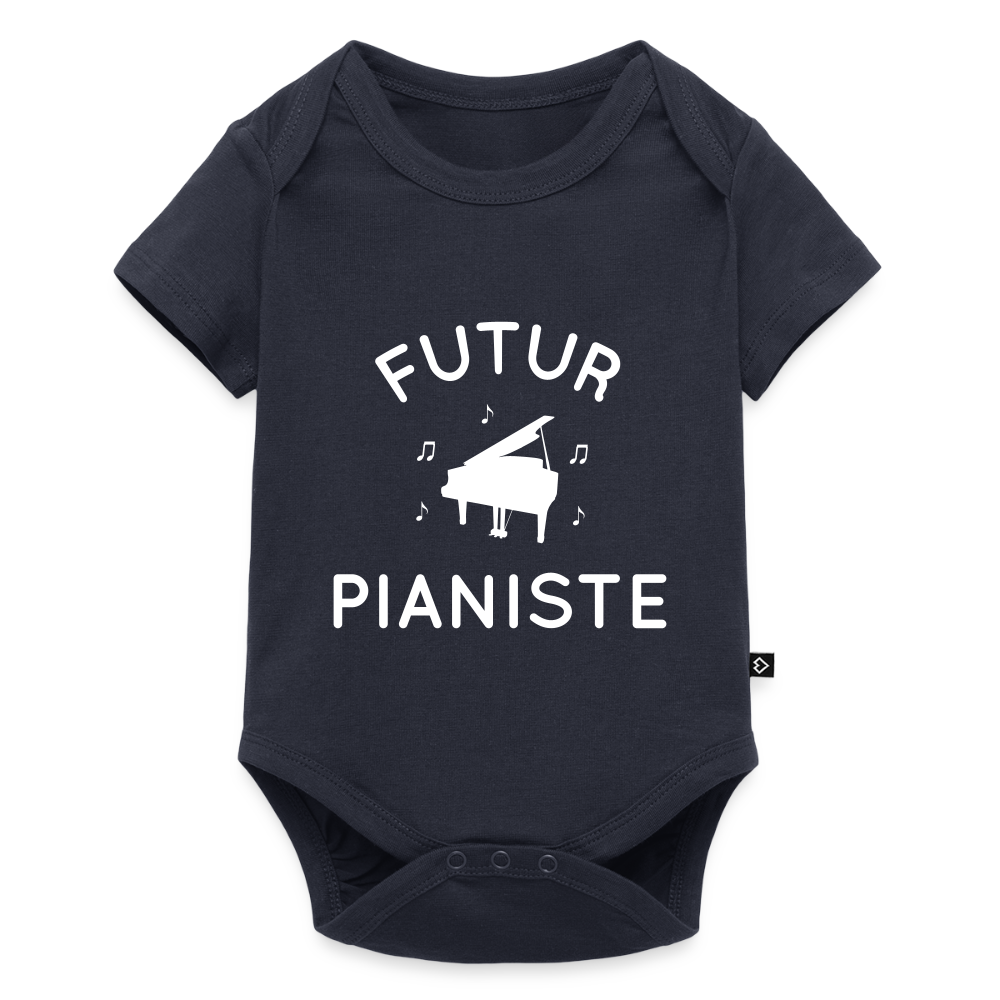 Body Bébé bio manches courtes - Futur pianiste - bleu marine