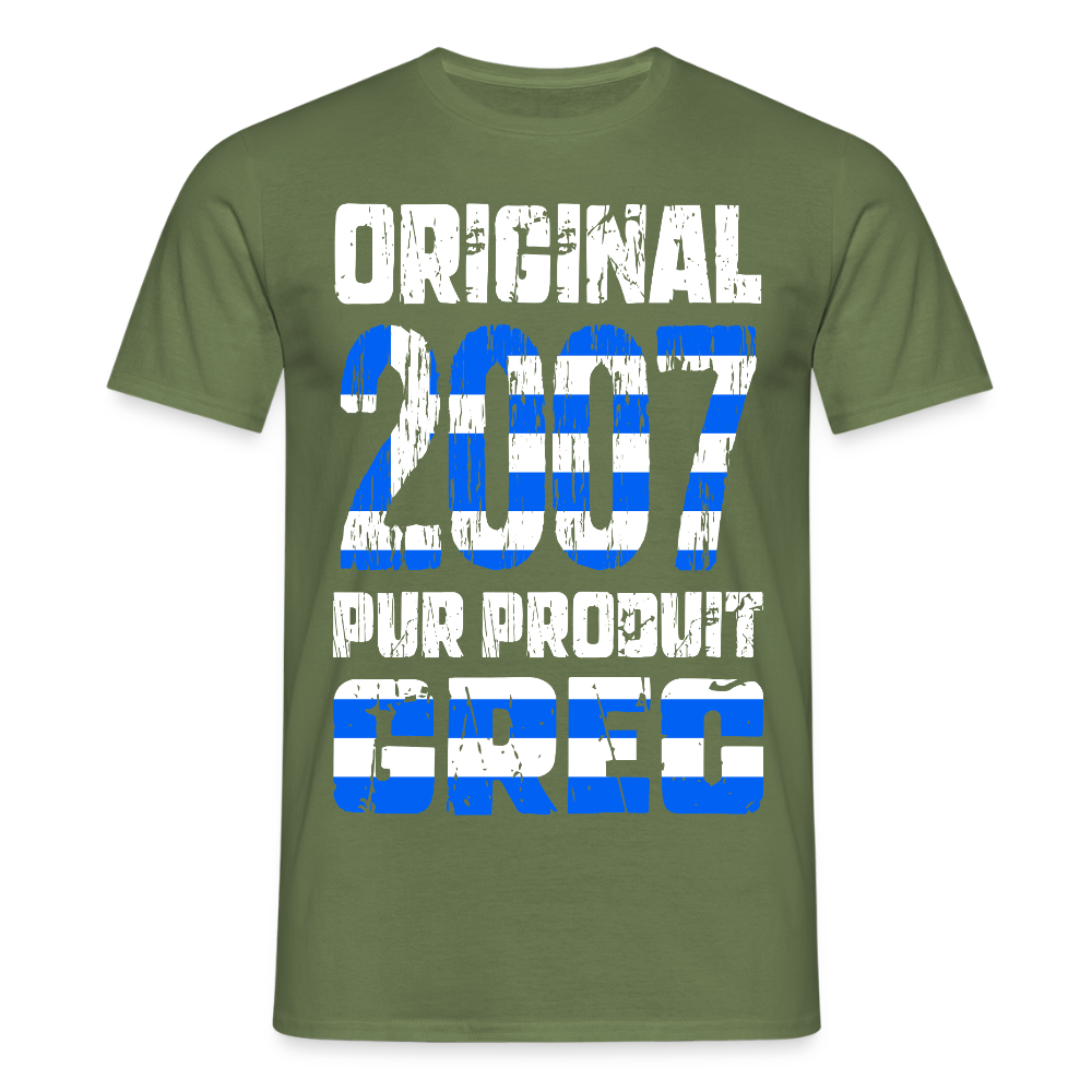 T-shirt Homme - Anniversaire 18 Ans - Original 2007 - Pur produit Grec - vert militaire