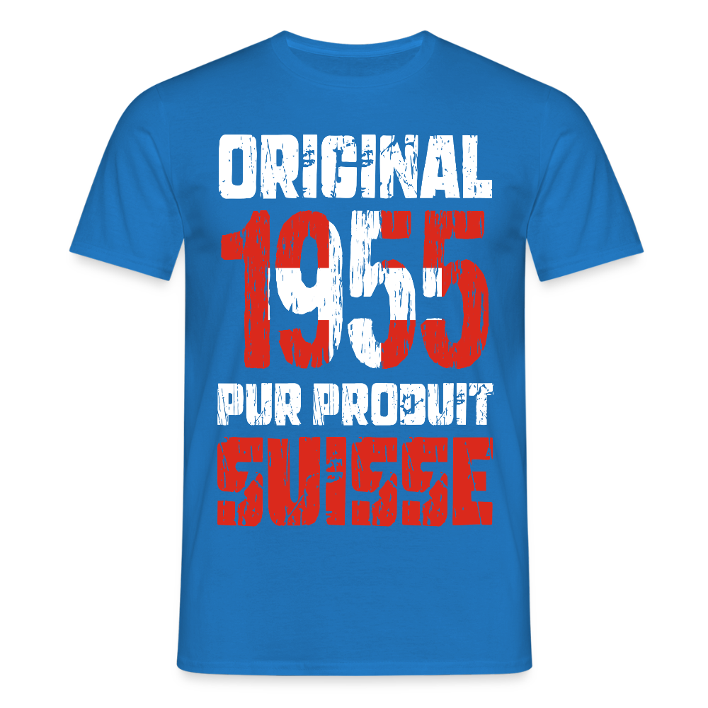 T-shirt Homme - Anniversaire 70 Ans - Original 1955 - Pur produit Suisse - bleu royal