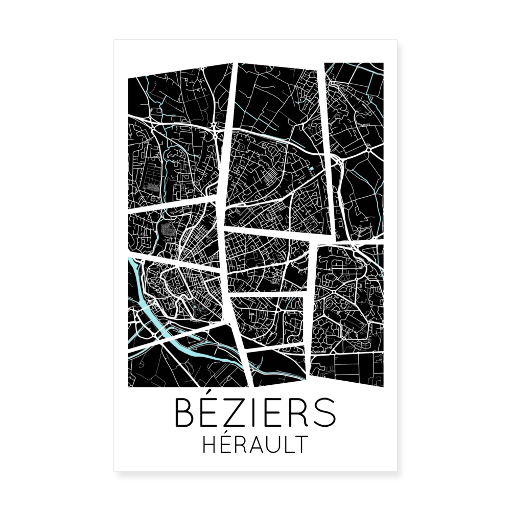 Poster Béziers - Plan Béziers - 20 x 30 cm - blanc