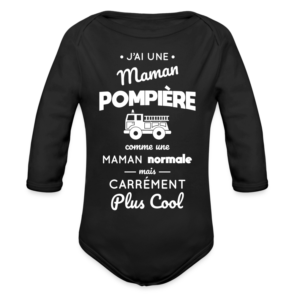 Body Bébé bio manches longues - J'ai une maman pompière - noir