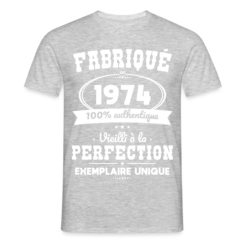 T-shirt Homme - Anniversaire 51 Ans - Fabriqué en 1974 - gris chiné