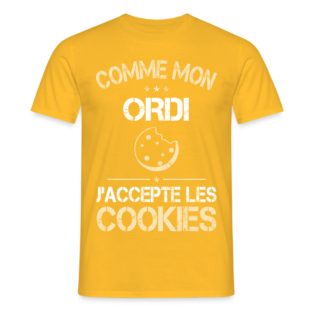 T-shirt Homme - Comme mon ordi j'accepte les cookies - jaune