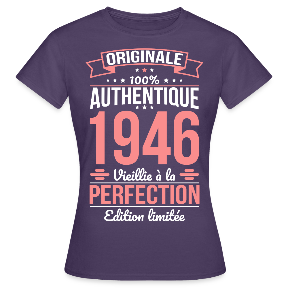 T-shirt anniversaire femme 80 ans – Originale 1946 - violet foncé