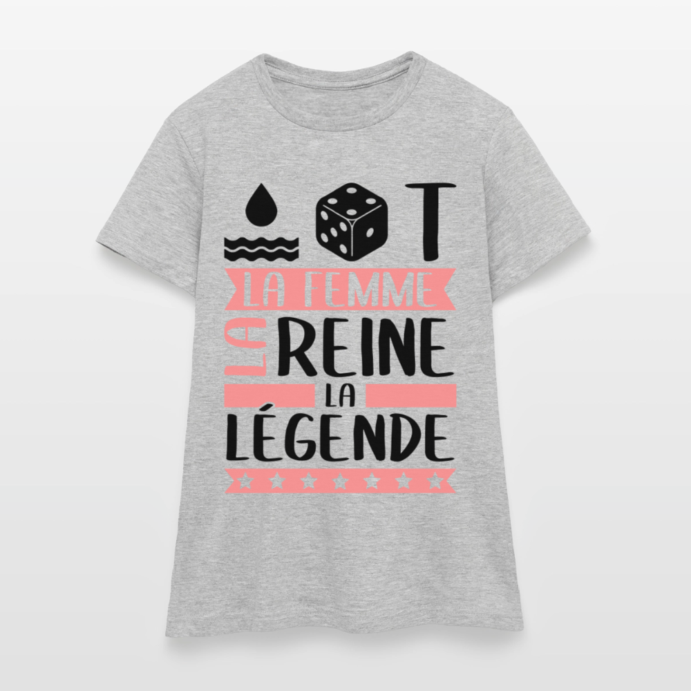 T-shirt femme coloris clair Odette rébus – La femme, la reine, la légende - gris chiné