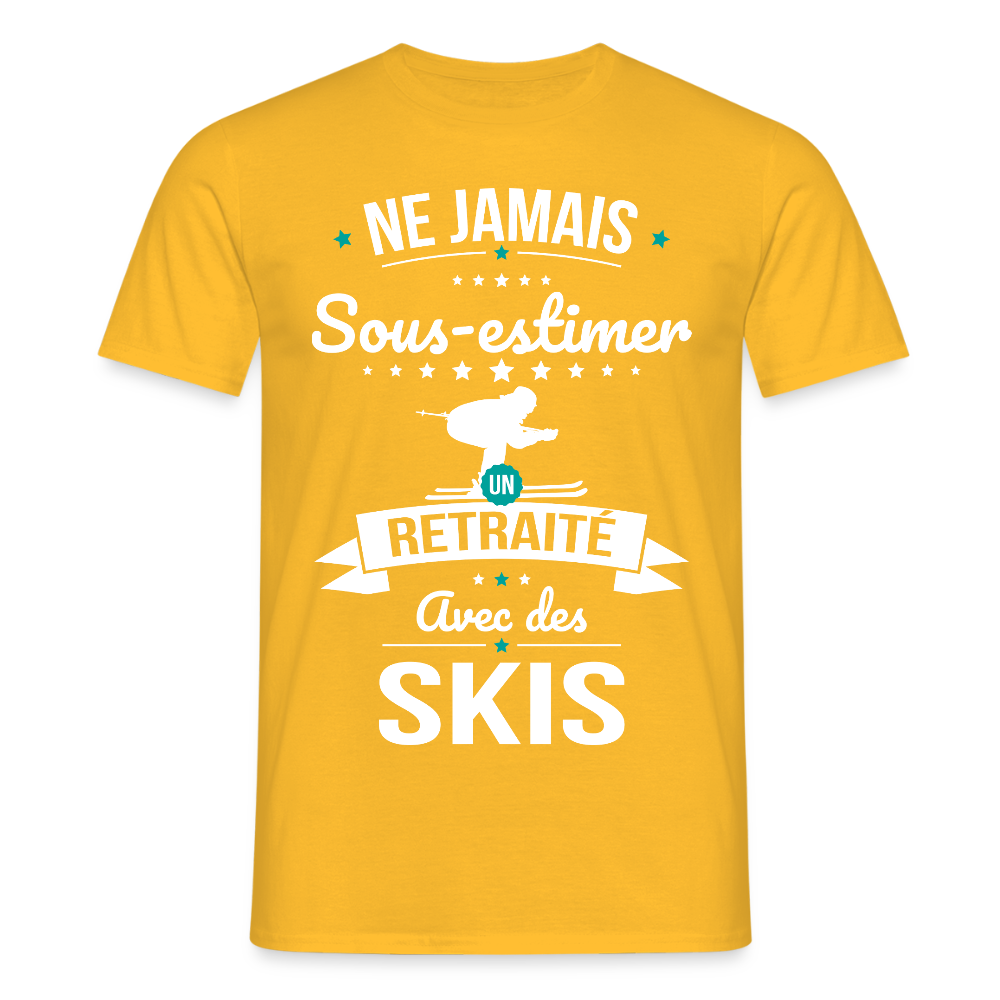 T-shirt Homme - Ne jamais sous-estimer un retraité avec des skis - jaune