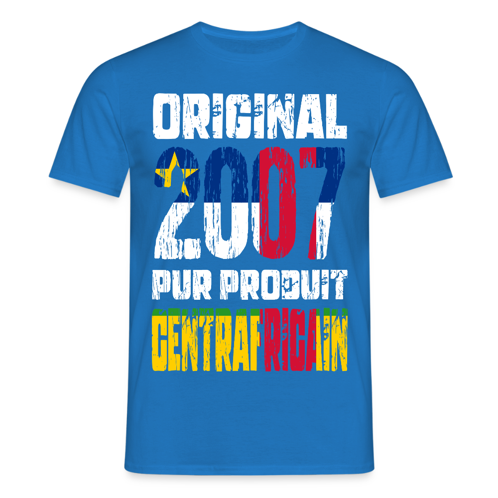 T-shirt Homme - Anniversaire 18 Ans - Original 2007 - Pur produit Centrafricain - bleu royal