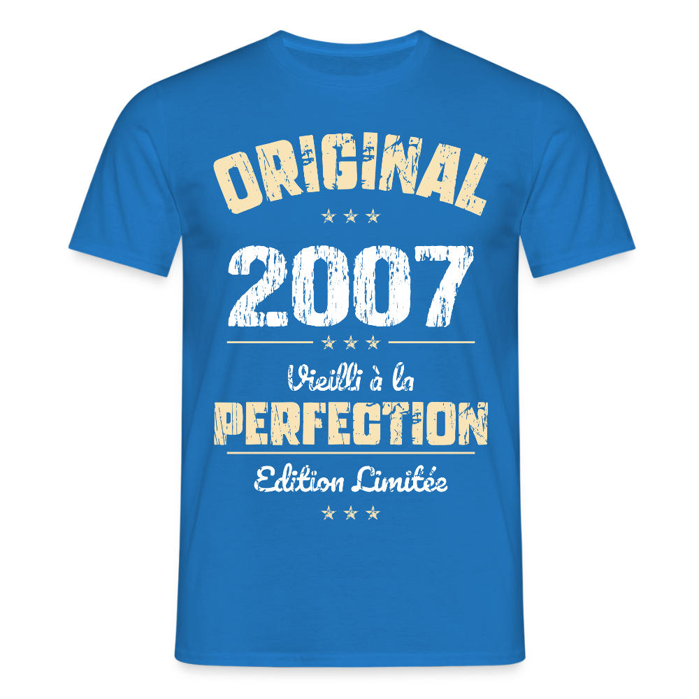 T-shirt Homme - Anniversaire 18 Ans - Original 2007 - bleu royal