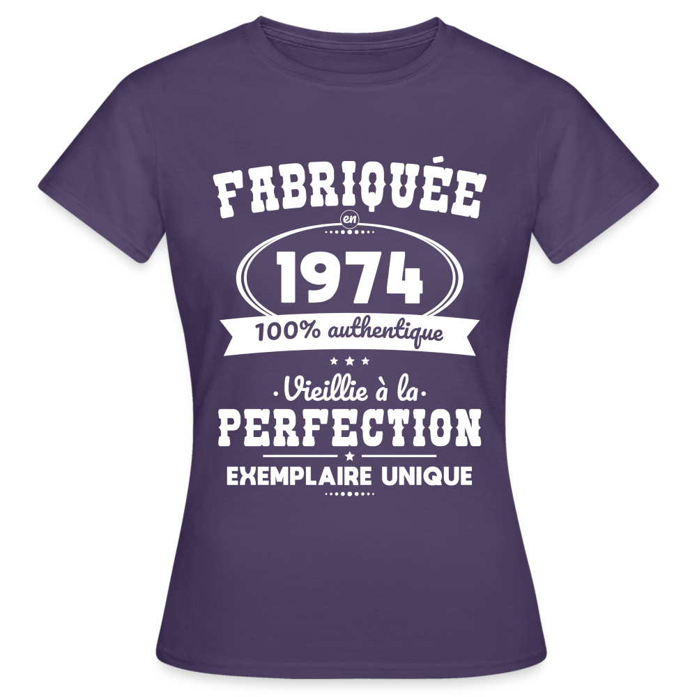 T-shirt Femme - Anniversaire 51 Ans - Fabriquée en 1974 - violet foncé