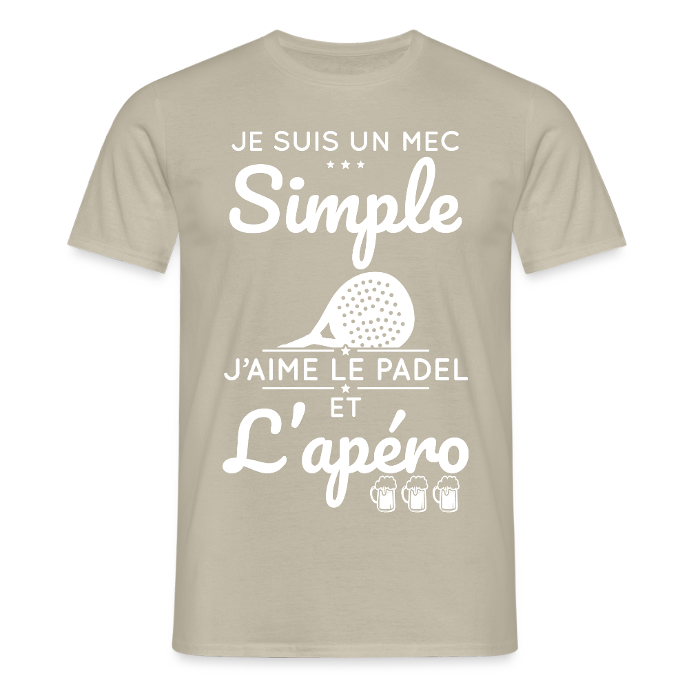 T-shirt Homme - Mec Simple j'aime le Padel et L'apéro - beige sable