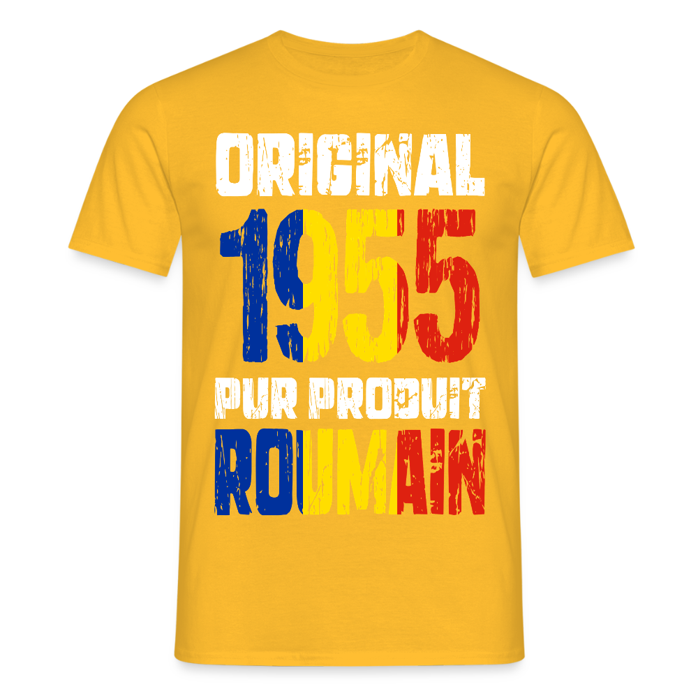 T-shirt Homme - Anniversaire 70 Ans - Original 1955 - Pur produit Roumain - jaune