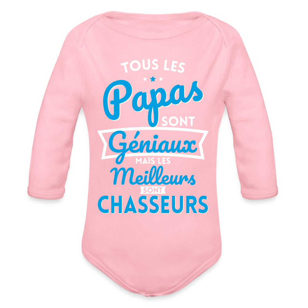 Body Bébé bio manches longues - Papas géniaux - Les meilleurs sont chasseurs - rose clair