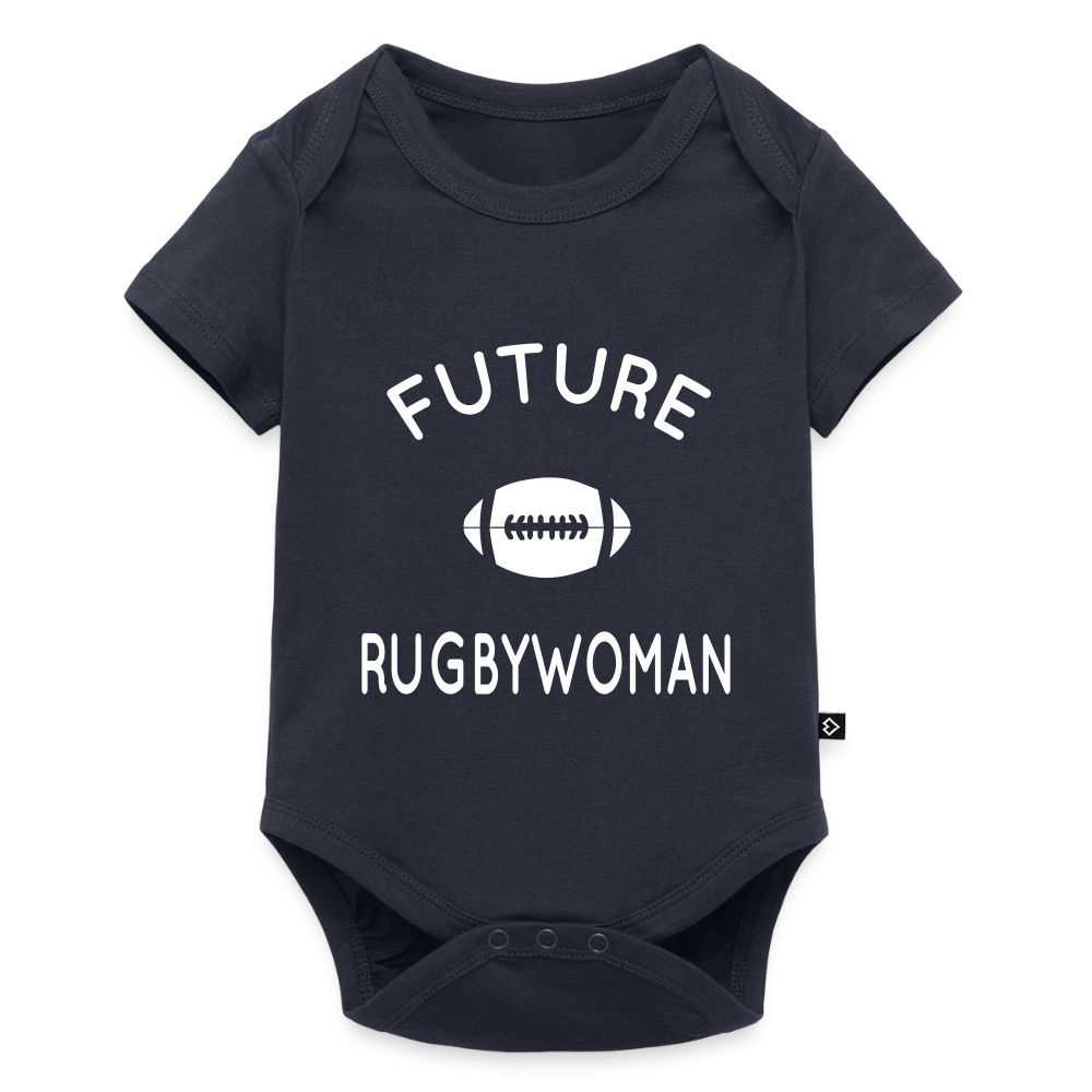 Body Bébé bio manches courtes - Future rugbywoman - bleu marine