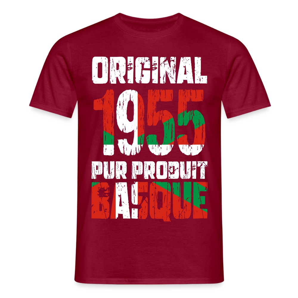 T-shirt Homme - Anniversaire 70 Ans - Original 1955 - Pur produit Basque - rouge brique