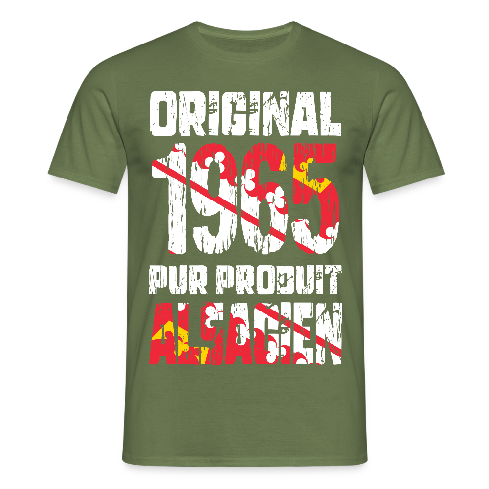T-shirt Homme - Anniversaire 60 Ans - Original 1965 - Pur produit Alsacien - vert militaire