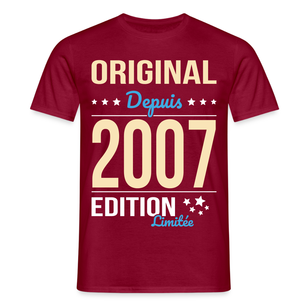 T-shirt Homme - Anniversaire 18 Ans - Original depuis 2007 - rouge brique