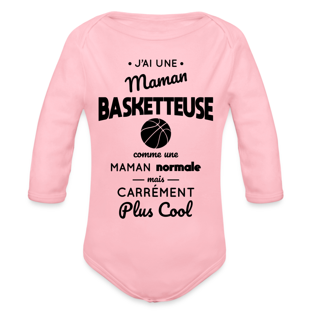 Body Bébé bio manches longues - J'ai une maman basketteuse - rose clair