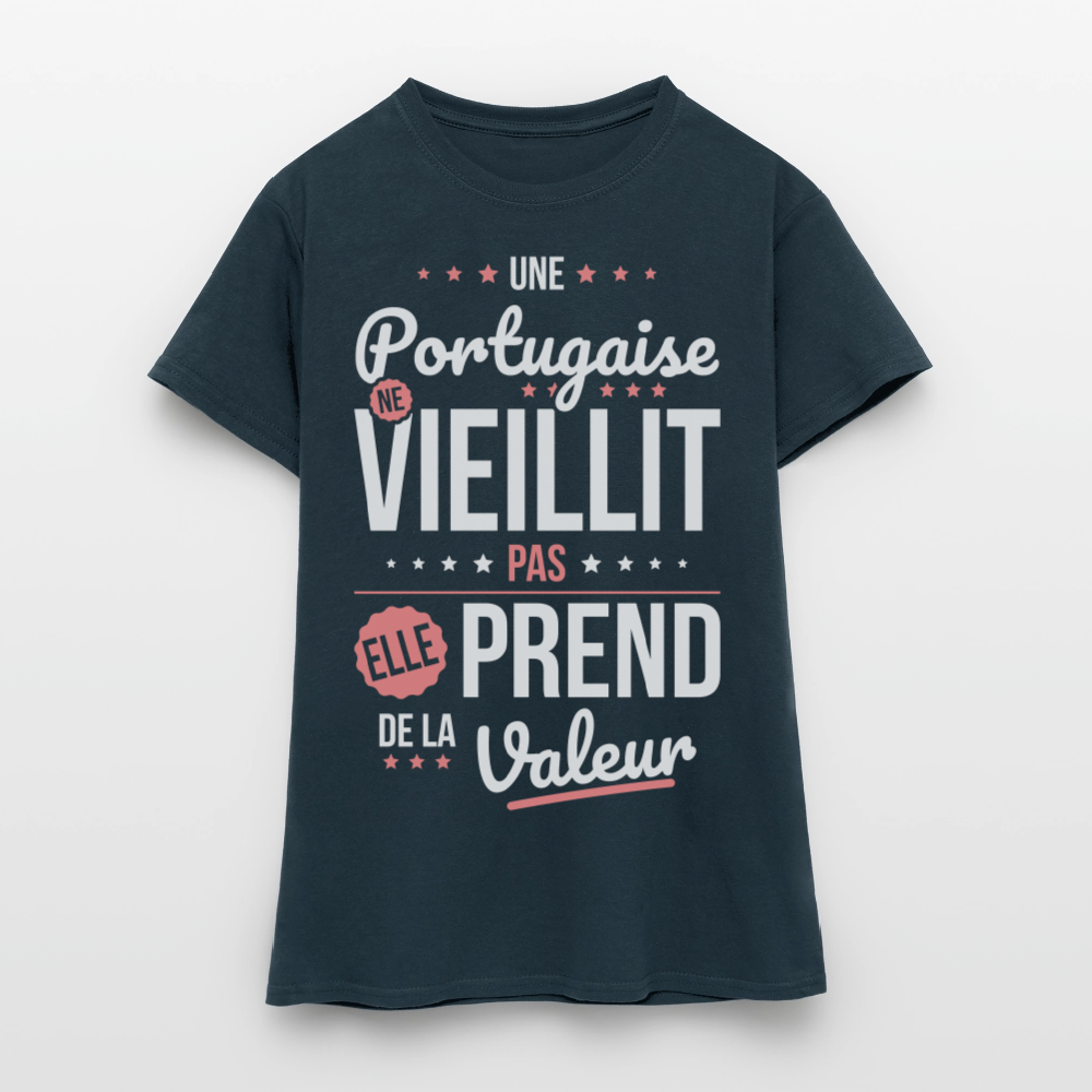 T-shirt Femme - Une Portugaise ne vieillit pas - marine