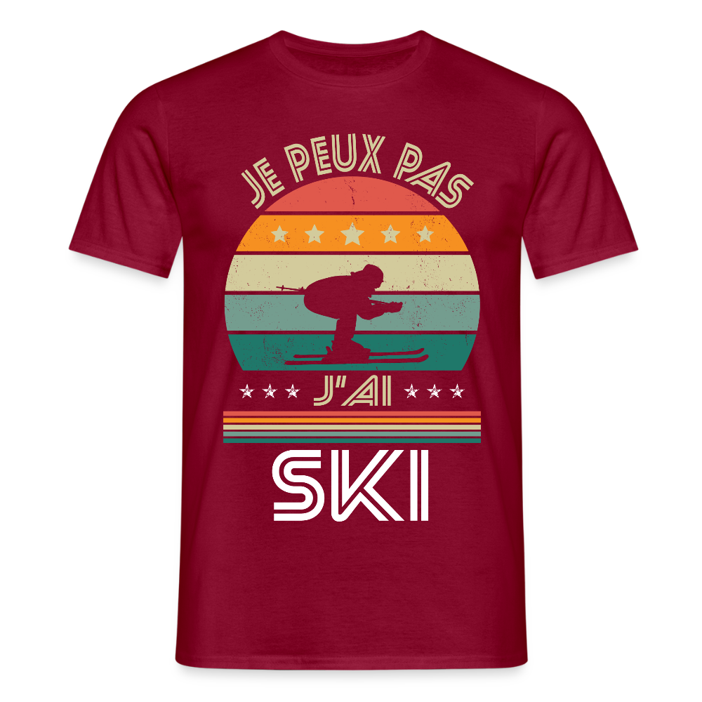 T-shirt Homme - Je peux pas j'ai Ski - rouge brique