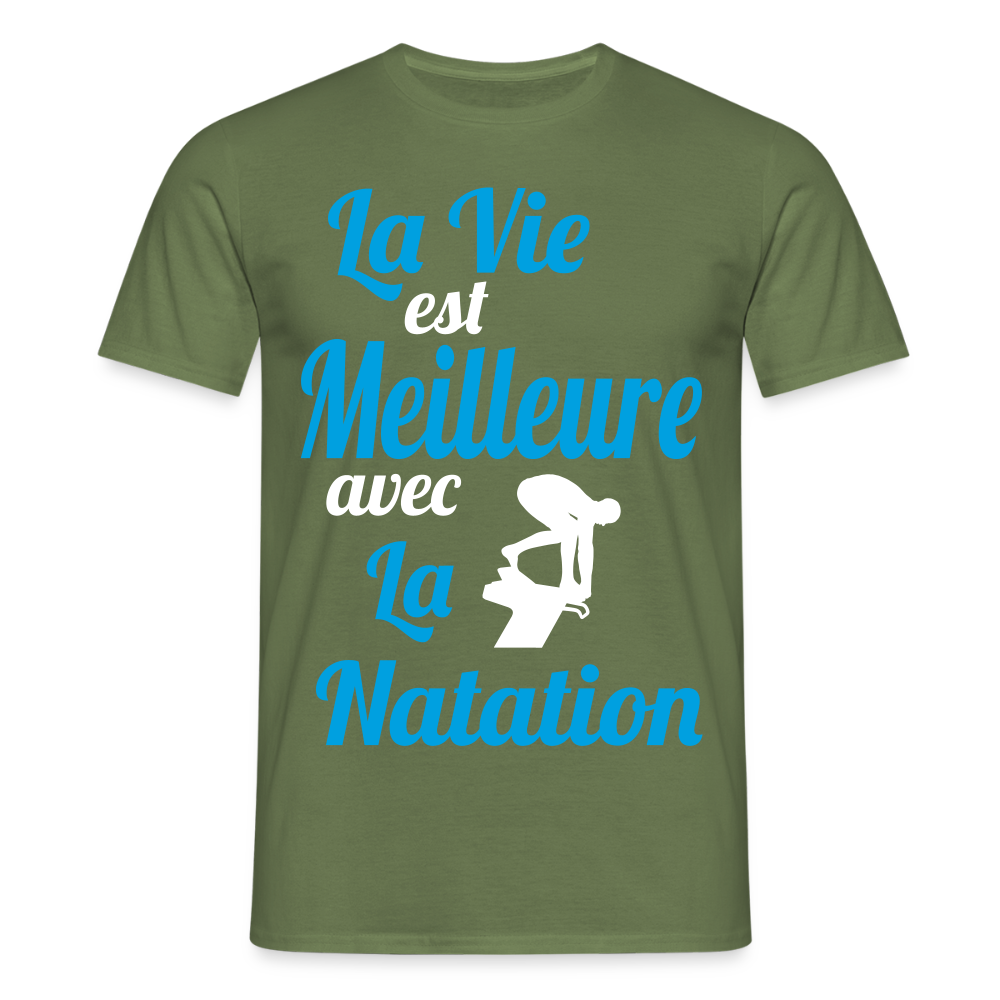 T-shirt Homme - La vie est meilleure avec la Natation - vert militaire
