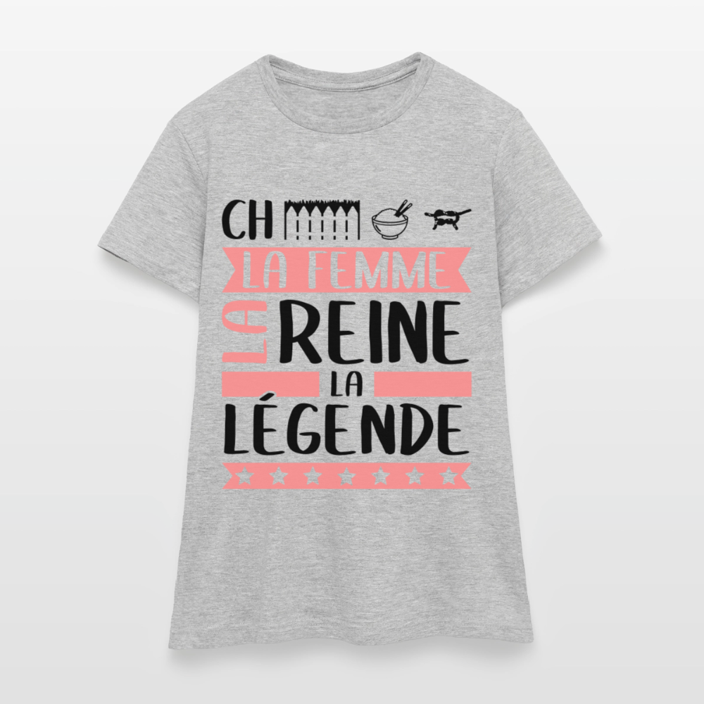T-shirt femme coloris clair Chérine en rébus – La femme, la reine, la légende - gris chiné