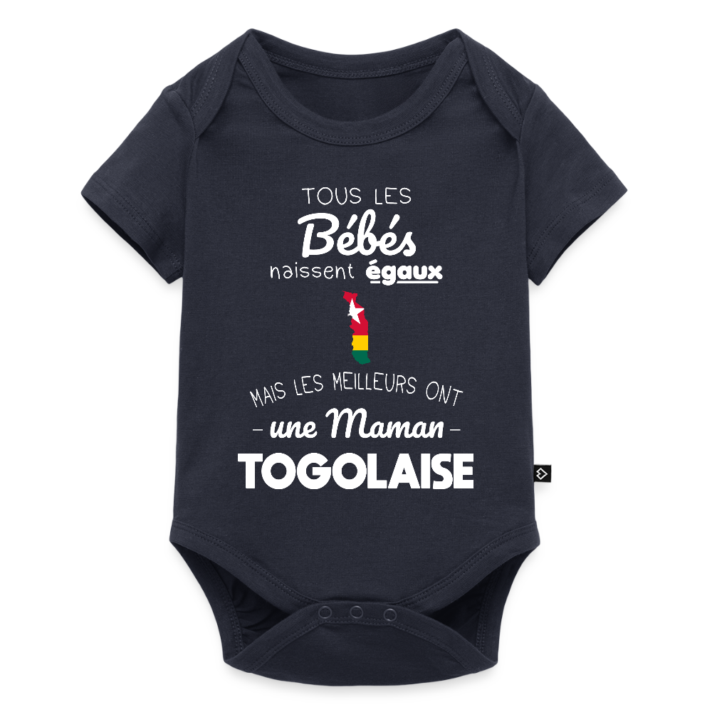 Body Bébé bio manches courtes - Les Meilleurs Ont Une Maman Togolaise - bleu marine