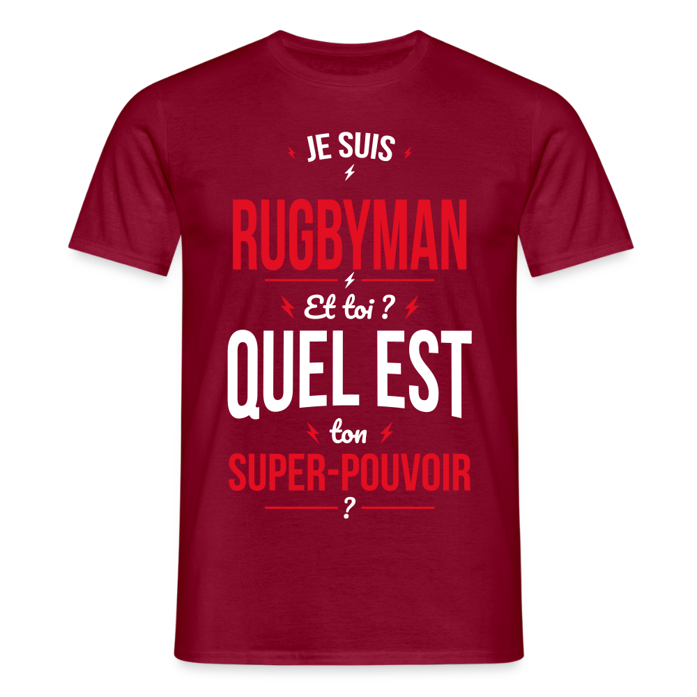 T-shirt Homme - Je suis rugbyman - Super-pouvoir - rouge brique