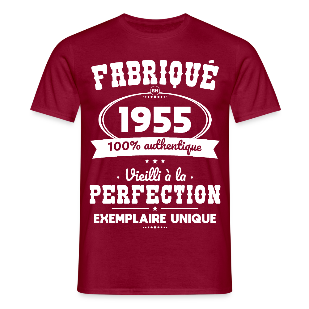 T-shirt Homme - Anniversaire 70 Ans - Fabriqué en 1955 - rouge brique