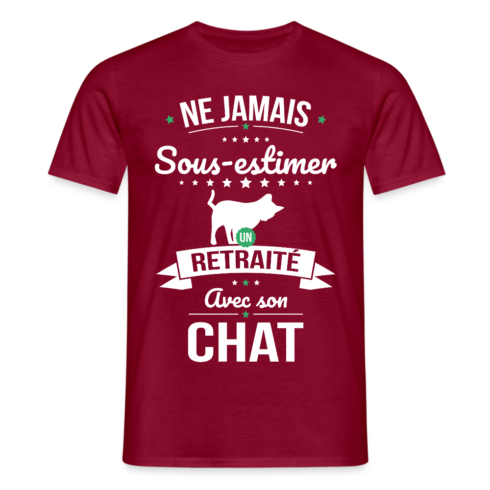T-shirt Homme - Ne jamais sous-estimer un retraité avec son chat - rouge brique