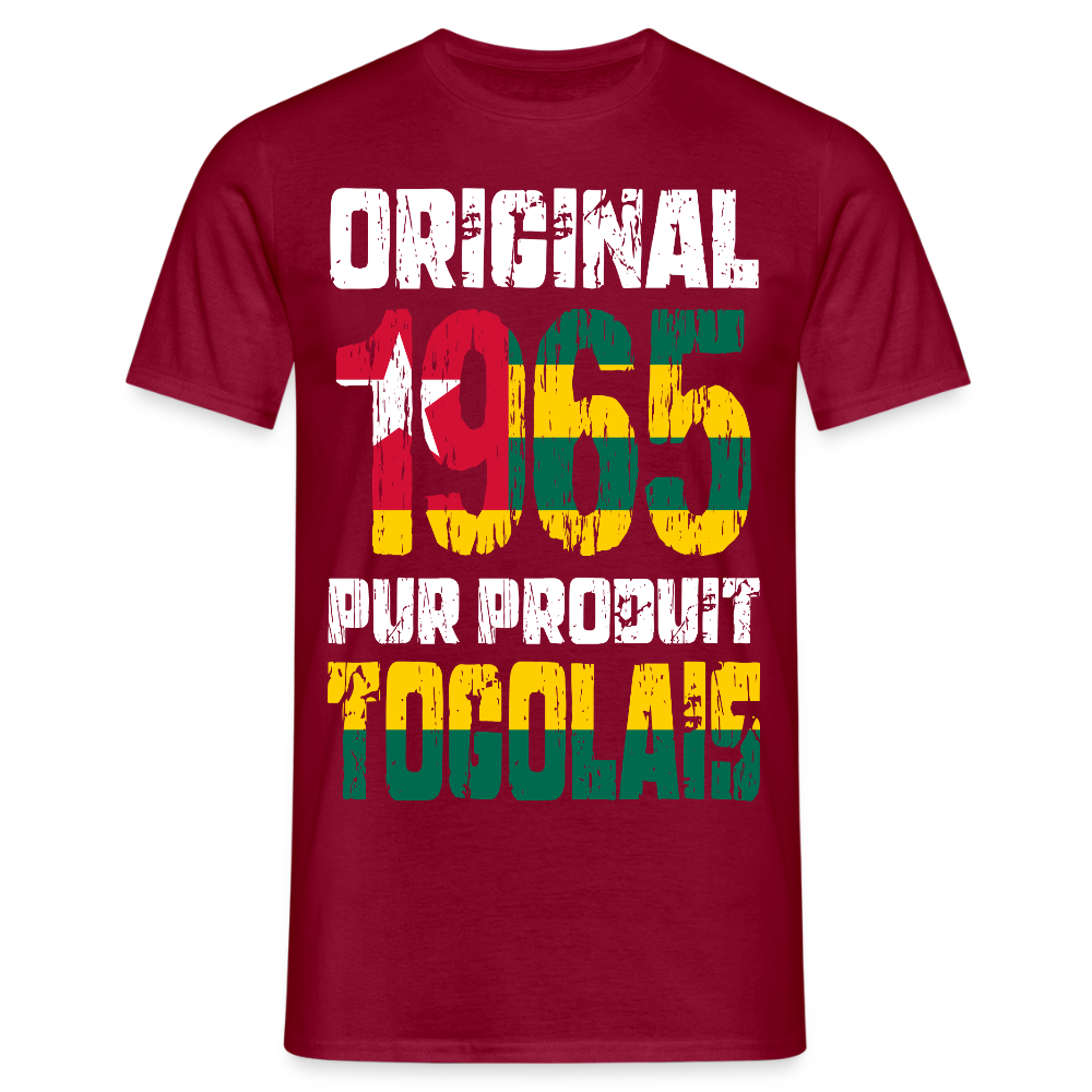 T-shirt Homme - Anniversaire 60 Ans - Original 1965 - Pur produit Togolais - rouge brique