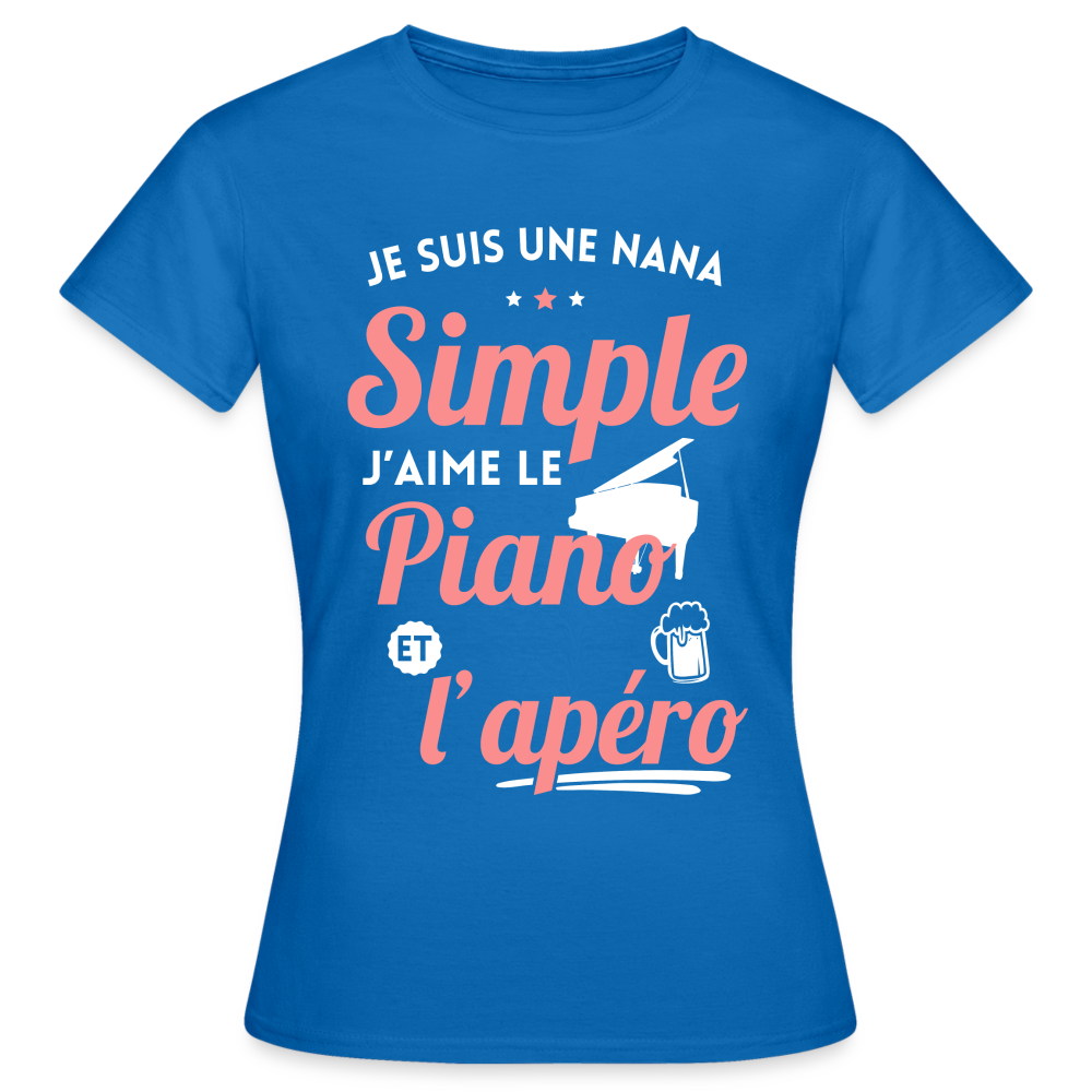 T-shirt Femme - J'aime le piano et l'apéro - bleu royal