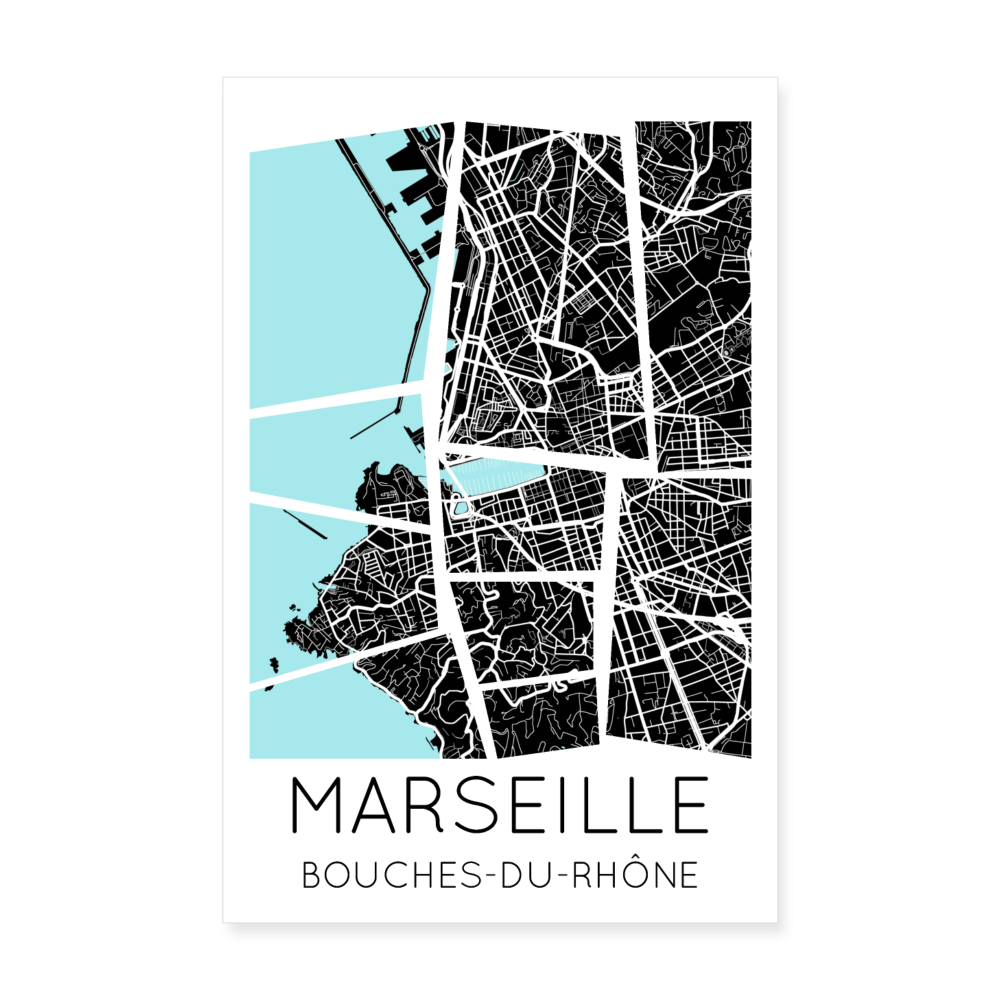 Poster Marseille - Plan Marseille - 20 x 30 cm - blanc