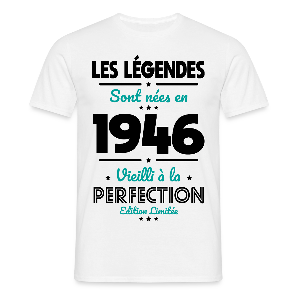 T-shirt anniversaire homme 80 ans couleur claire – Les légendes sont nées en 1946 - blanc