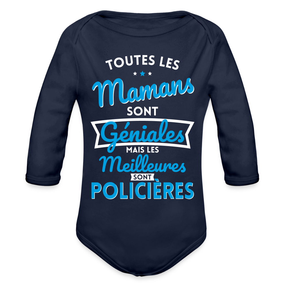 Body Bébé bio manches longues - Mamans géniales - Les meilleures sont policières - marine foncé