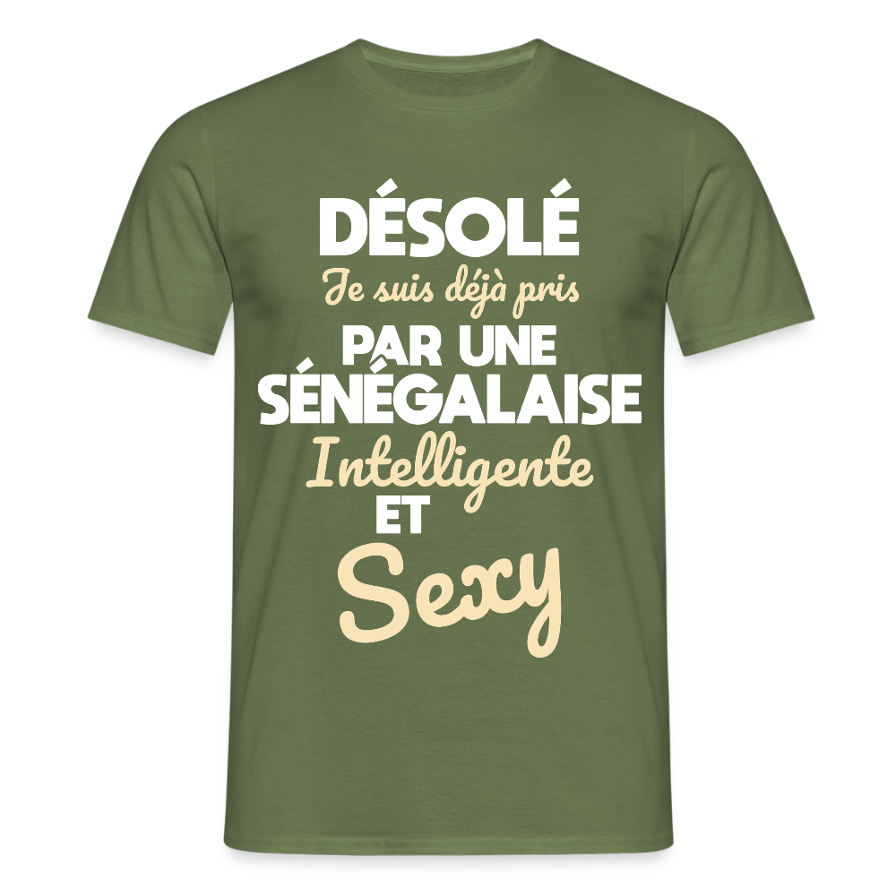T-shirt Homme - Je suis déjà pris par une Sénégalaise intelligente et sexy - vert militaire