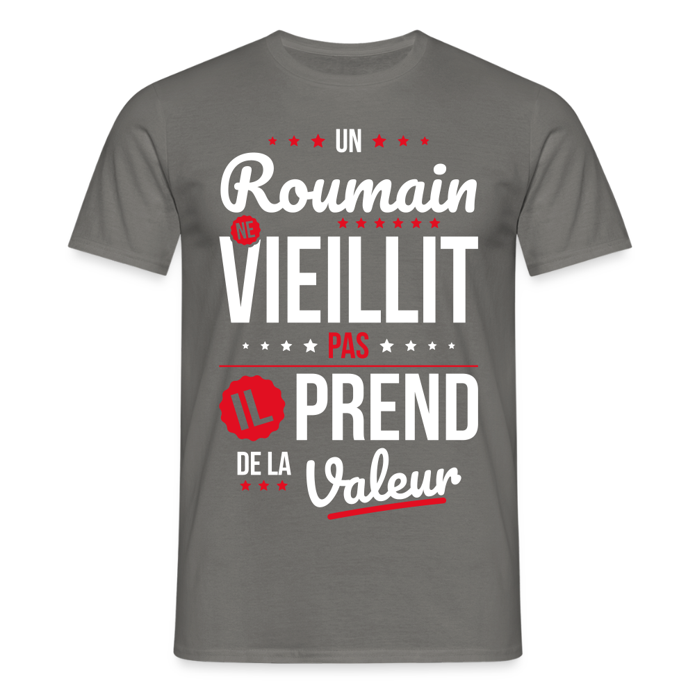 T-shirt Homme - Un Roumain ne vieillit pas - gris graphite