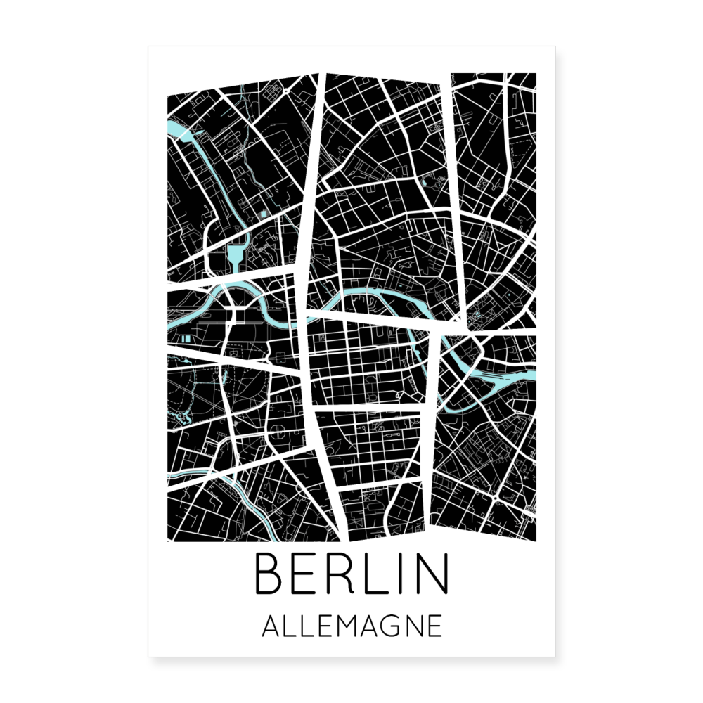 Poster Berlin - Plan Berlin - 60 x 90 cm - blanc