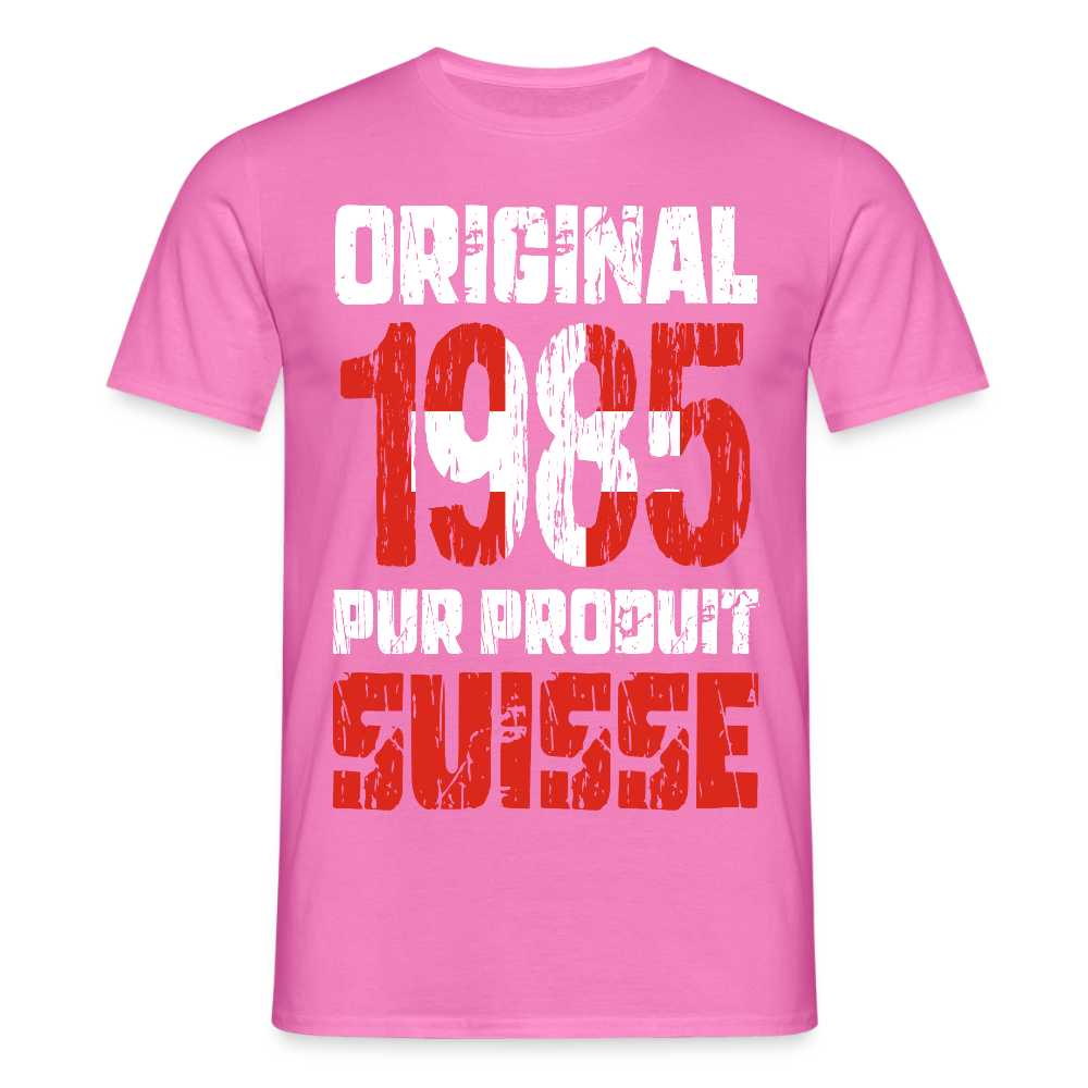 T-shirt Homme - Anniversaire 40 Ans - Original 1985 - Pur produit Suisse - rose